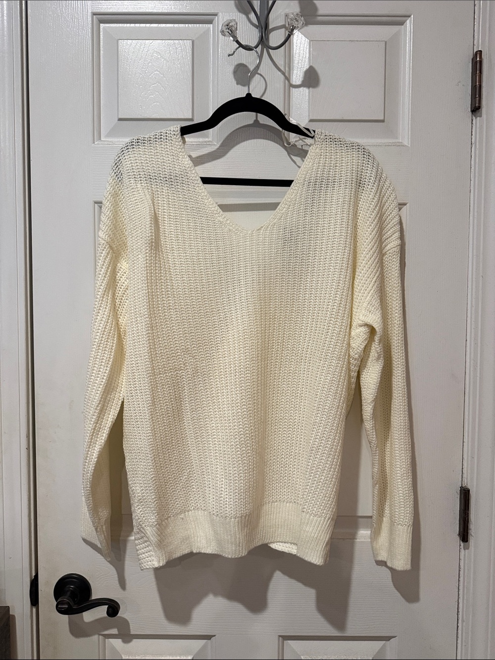 Fashion Nova Ivory V-Neck Chunky Knit Sweater
